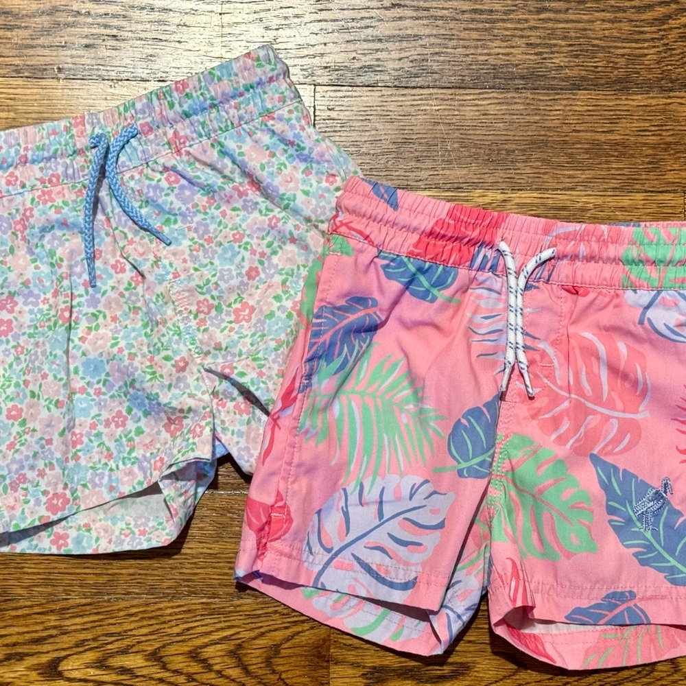 The Beaufort Bonnet Company Kids Swim Trunks - Pink and Blue Floral
